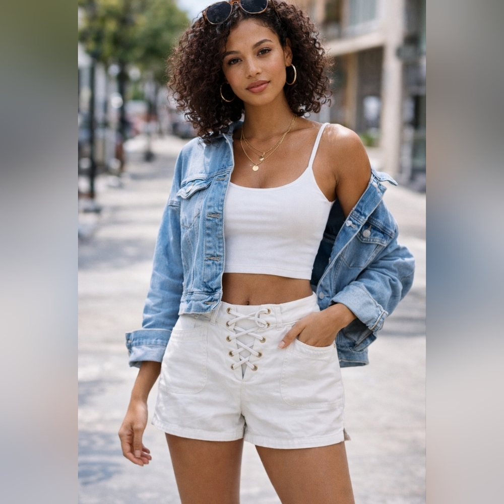 GUESS Lace-Up White Shorts XL JUNIORS  Trendy High Waist